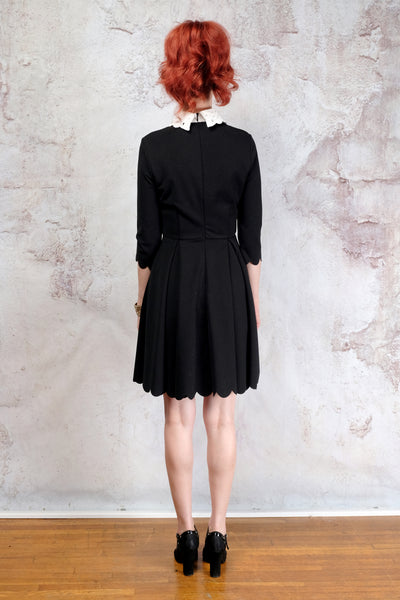 Black scalloped hemmed mini dress with white collar SM