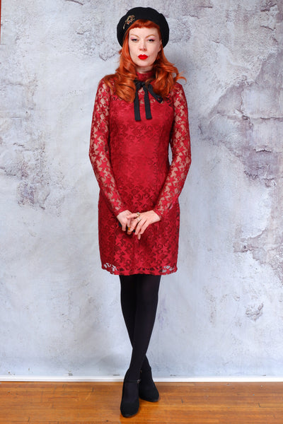 Wine red Betsey Johnson lace star print dress NWT 4