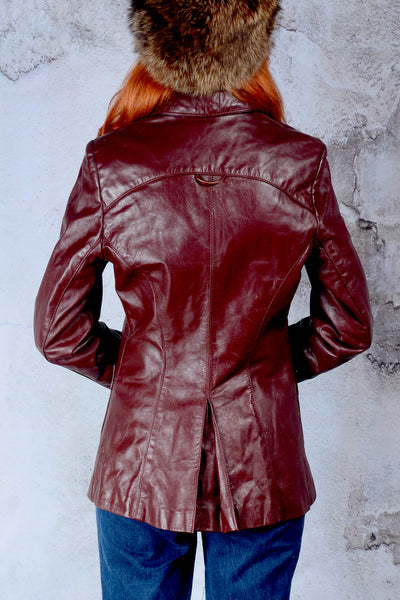 Vintage 1970s Etienne Aigner Wine Red Leather Blazer Jacket - Small