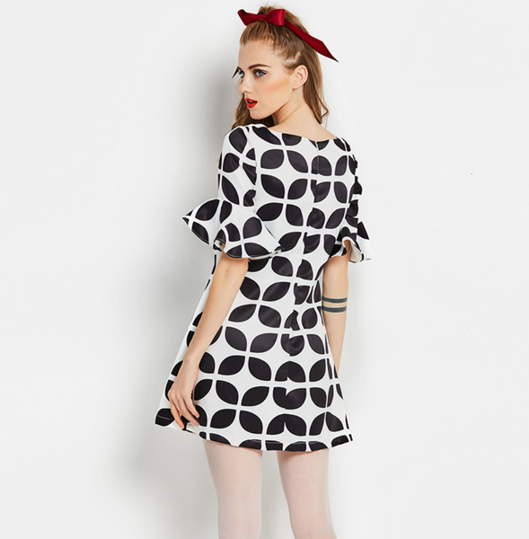US STOCK Black and White Psychedelic Op Art Mini Go Go Dress LARGE