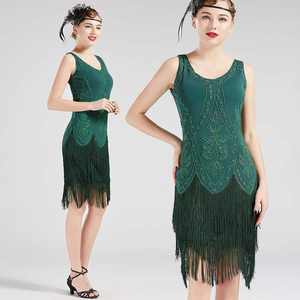 US STOCK Vintage 1920s Green Unique Flapper Dress Roaring 20s Great Gatsby Fringed Dress