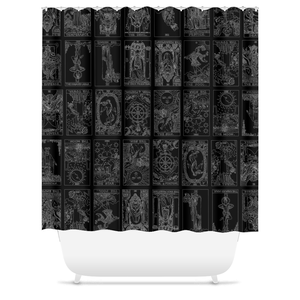 Rider Waite Tarot Deck Shower Curtain - goth cult Wiccan skulls bats oddities