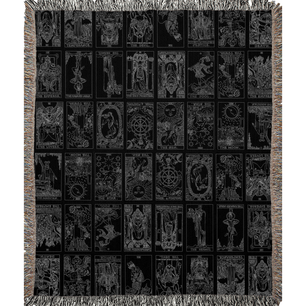 Rider Waite Tarot Deck Woven Blanket - goth cult Wiccan skulls bats