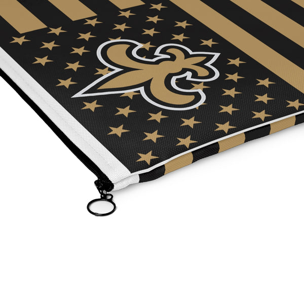 New Orleans Saints Louisiana USA American flag Makeup Bag Carry All Pouch - Flat