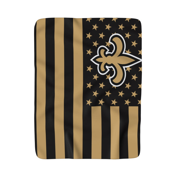 New Orleans Saints Louisiana American flag Sherpa Fleece Throw Blanket 50x60