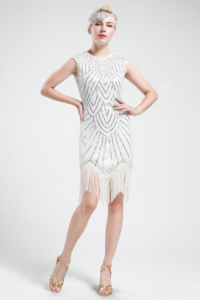 US STOCK Jet Black Flapper Beaded Fringed Great Gatsby Dress