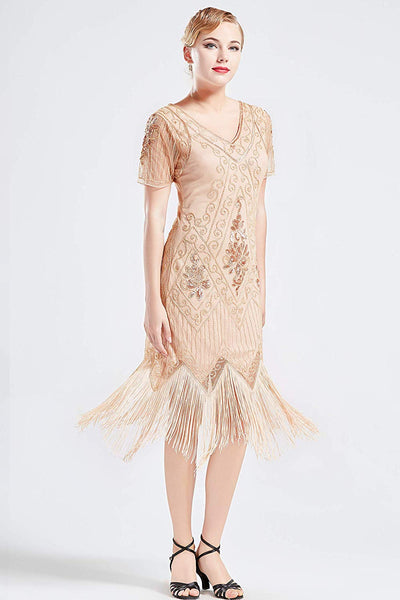 US Stock Vintage 1920s Unique Art Deco Fringed Sequin Dress 20s Flapper Gatsby Dress