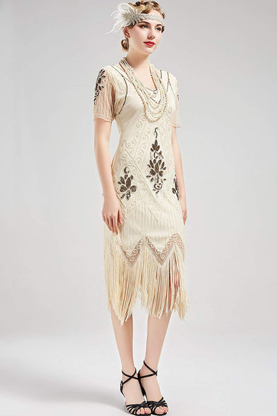 US Stock Unique 1920s Vintage Art Deco Fringed Sequin Dress 20s Flapper Gatsby Dress