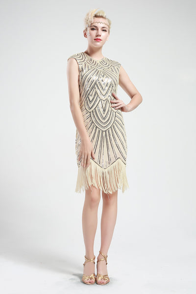 US STOCK Black and Blue Flapper Beaded Fringed Great Gatsby Dress