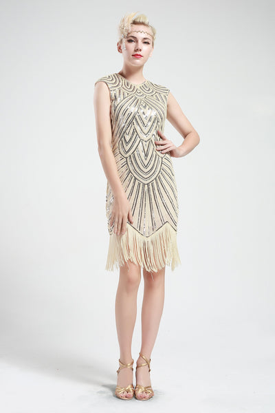 US STOCK Jet Black Flapper Beaded Fringed Great Gatsby Dress