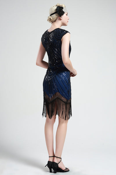 US STOCK White and Silver Flapper Beaded Fringed Great Gatsby Dress