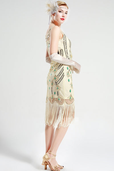 Blue and Black Peacock Sequin Fringed Party Flapper Dress