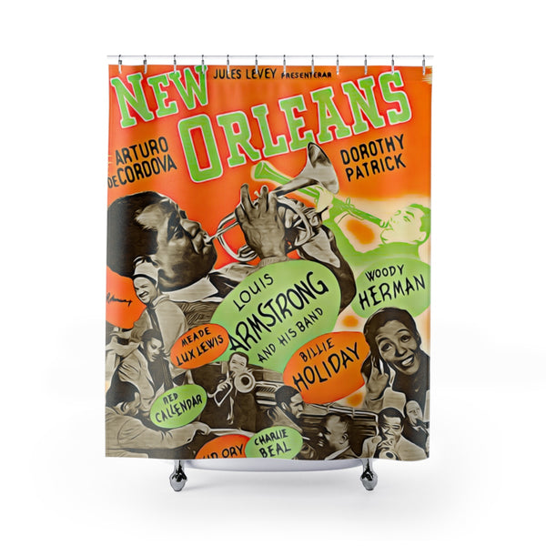 New Orleans Jazz Legends Vintage Poster Louis Armstrong Shower Curtains