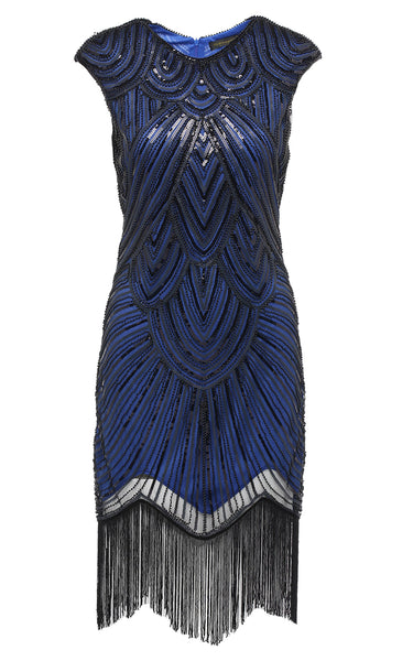 US STOCK Jet Black Flapper Beaded Fringed Great Gatsby Dress