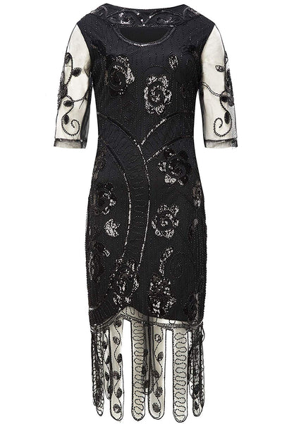 Vintage 1920s Unique Flapper Dress Beaded Gatsby Dress Roaring 20s Sequins Dress Art Deco