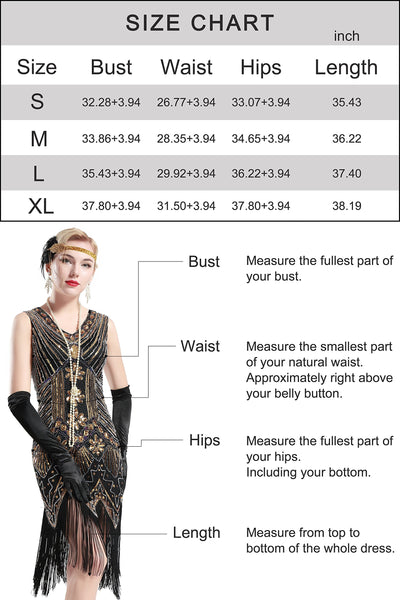 US Stock Jet Black glass beaded Fringe Flapper Dress