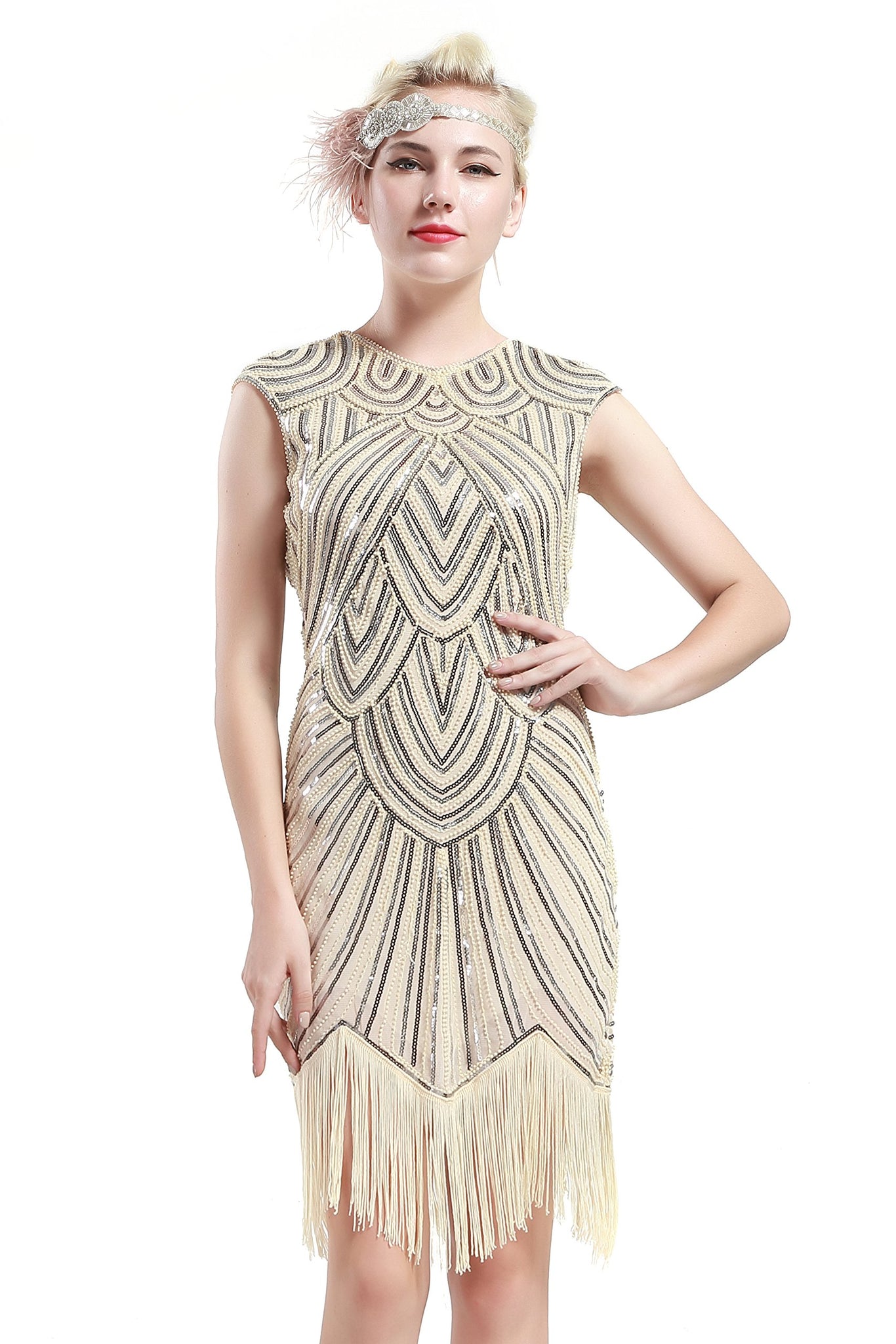 US STOCK Jet Black Flapper Beaded Fringed Great Gatsby Dress