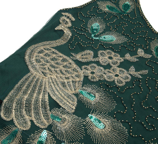 US STOCK Vintage 1920s Vintage Peacock Sequined Dress Gatsby Fringed Flapper Dress Roaring 20s Party Dress