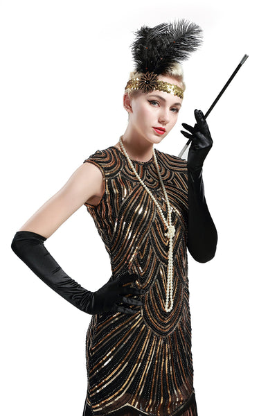 US STOCK Jet Black Flapper Beaded Fringed Great Gatsby Dress