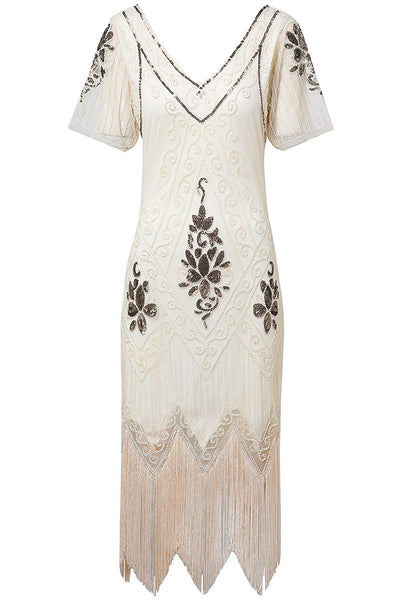 US Stock Unique 1920s Vintage Art Deco Fringed Sequin Dress 20s Flapper Gatsby Dress