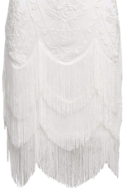 US STOCK Vintage White 1920s Flapper Unique Dress Roaring 20s Great Gatsby Fringed Dress