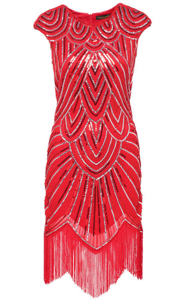 US STOCK Jet Black Flapper Beaded Fringed Great Gatsby Dress