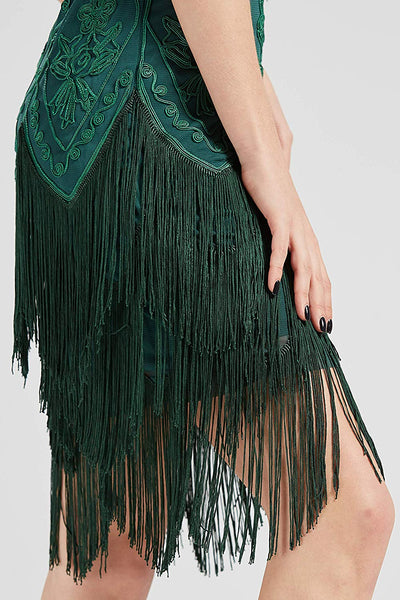 US STOCK Vintage 1920s Green Unique Flapper Dress Roaring 20s Great Gatsby Fringed Dress