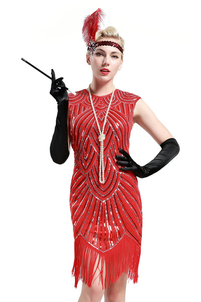 US STOCK Jet Black Flapper Beaded Fringed Great Gatsby Dress