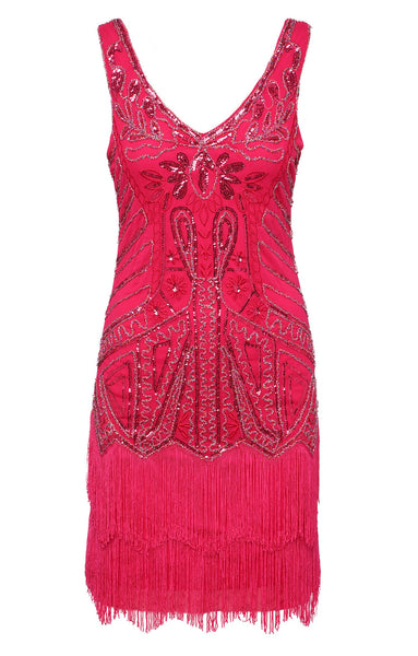 US STOCK Rose Pink Sleeveless Flapper Beaded and Sequined Mini Dress