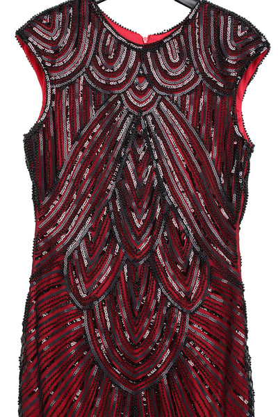 US STOCK Jet Black Flapper Beaded Fringed Great Gatsby Dress