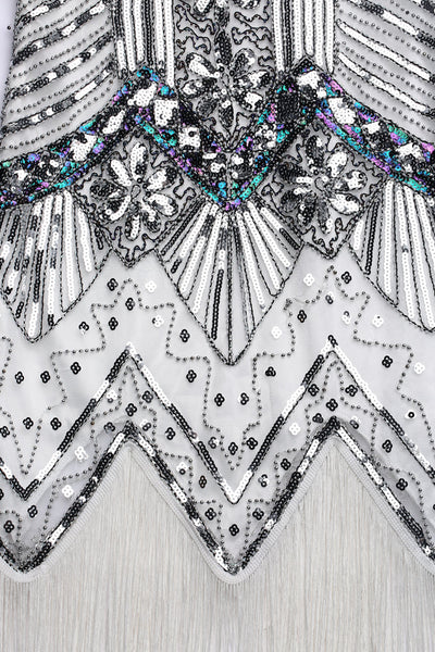 US Stock Black and Green glass beaded Fringe Flapper Dress