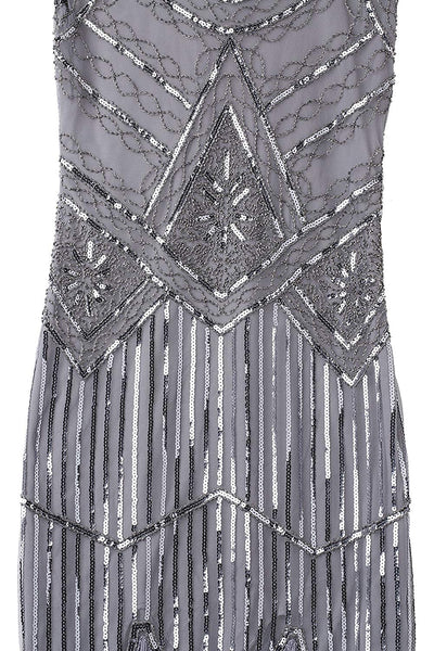 Vintage Silver Unique 1920s Flapper 20s Great Gatsby Dress Fringed Sequin Art Deco