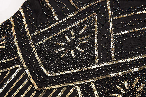 Vintage Black Unique 1920s Flapper Dress Roaring 20s Great Gatsby Dress Fringed Sequin Dress Art Deco