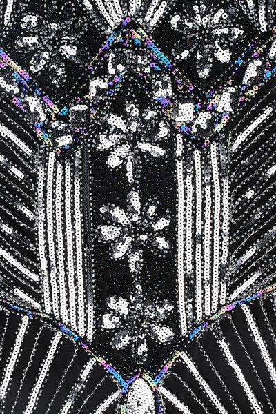 US Stock Jet Black glass beaded Fringe Flapper Dress
