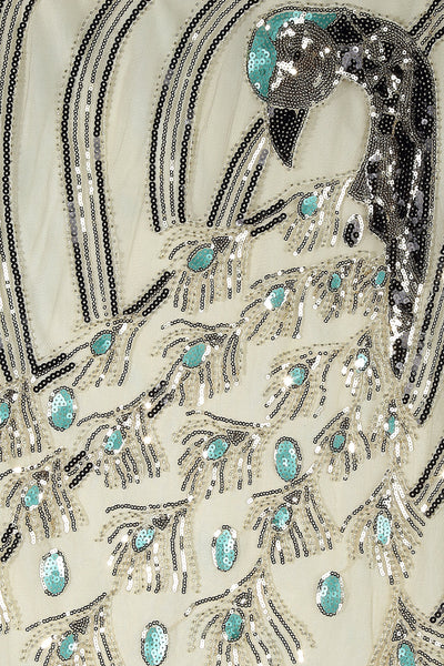 Blue and Black Peacock Sequin Fringed Party Flapper Dress