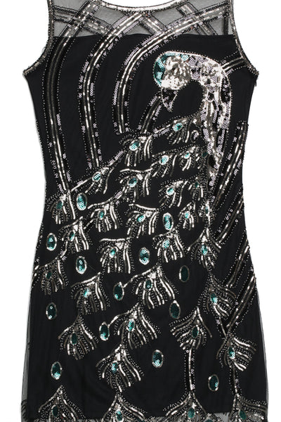 Cream White Peacock Sequin Fringed Party Flapper Dress