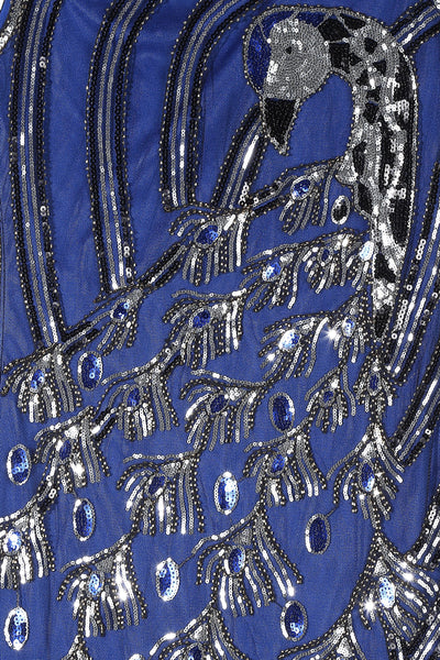 Blue and Black Peacock Sequin Fringed Party Flapper Dress
