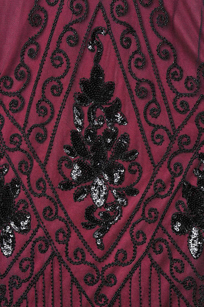 US STOCK Vintage Black and Red Unique 1920s Art Deco Fringed Sequin Dress 20s Flapper Gatsby Dress