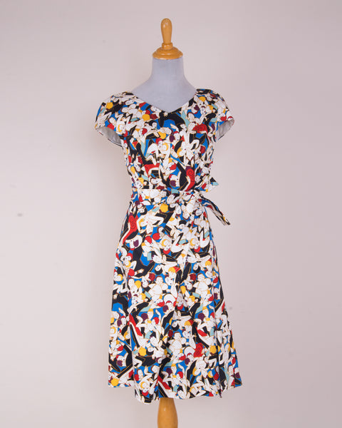 CAROLINA HERRERA Archive Print Collection Tango Dancers Faux Wrap Dress NEW size 10 LARGE