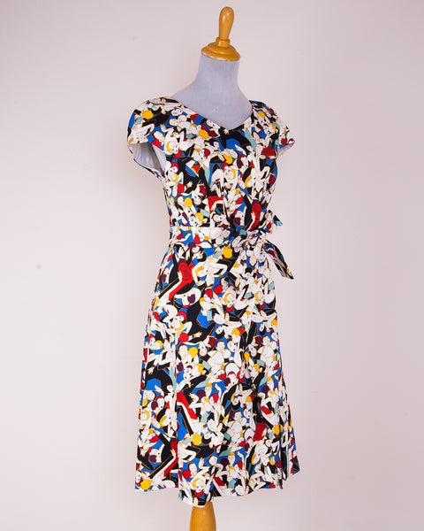CAROLINA HERRERA Archive Print Collection Tango Dancers Faux Wrap Dress NEW size 10 LARGE