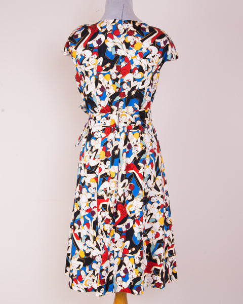 CAROLINA HERRERA Archive Print Collection Tango Dancers Faux Wrap Dress NEW size 10 LARGE