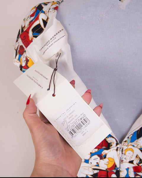 CAROLINA HERRERA Archive Print Collection Tango Dancers Faux Wrap Dress NEW size 10 LARGE