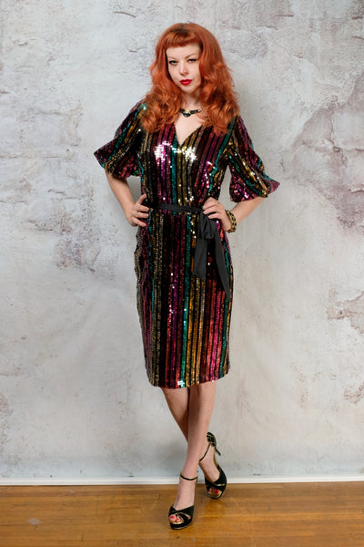 1990s does 1970s sequence midi faux wrap dress SM/MD