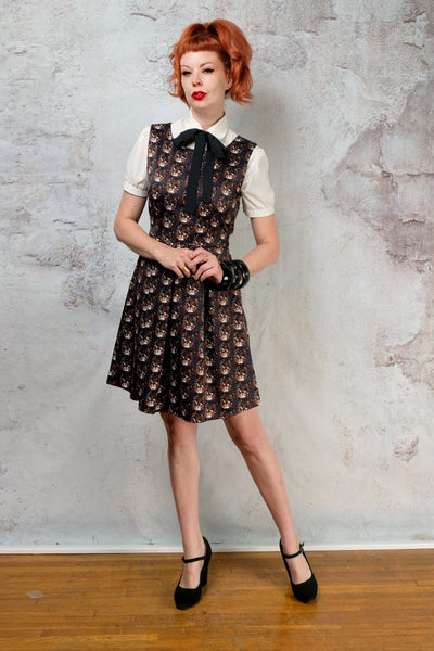 Navy cat print dress size small SM