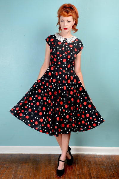 Hell bunny apples print dress with crochet collar  small s