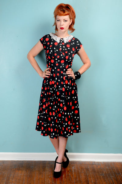Hell bunny apples print dress with crochet collar  small s