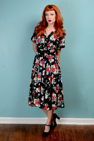 1940s Vintage kimono inspired floral full circle skirt dress by Hell Bunny