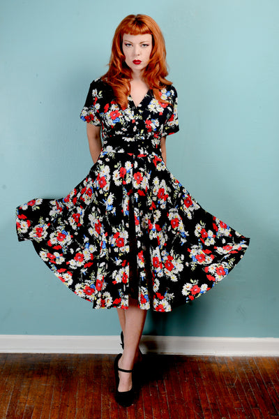 1940s Vintage kimono inspired floral full circle skirt dress by Hell Bunny