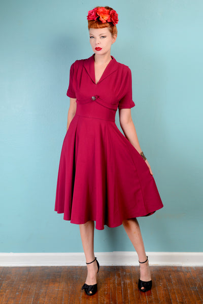 Vintage 1940s inspired Hell Bunny magenta crepe swing dress