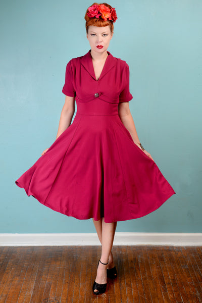 Vintage 1940s inspired Hell Bunny magenta crepe swing dress